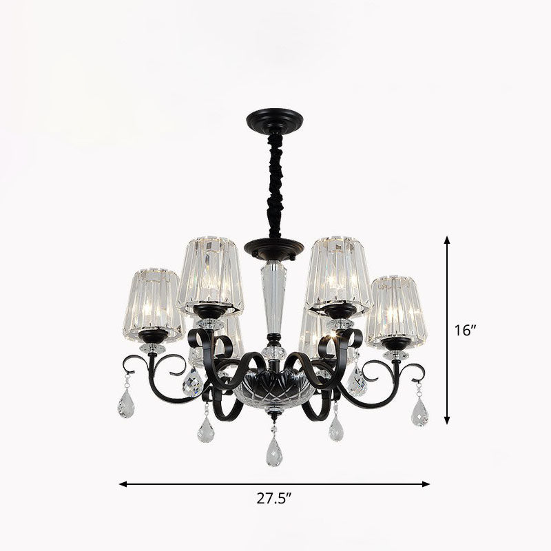 Prismatic Crystal Cone Hanging Lamp Contemporary Ceiling Chandelier Light with Droplet Decorations 6 Black Clearhalo 'Ceiling Lights' 'Chandeliers' 'Modern Chandeliers' 'Modern' Lighting' 2255265