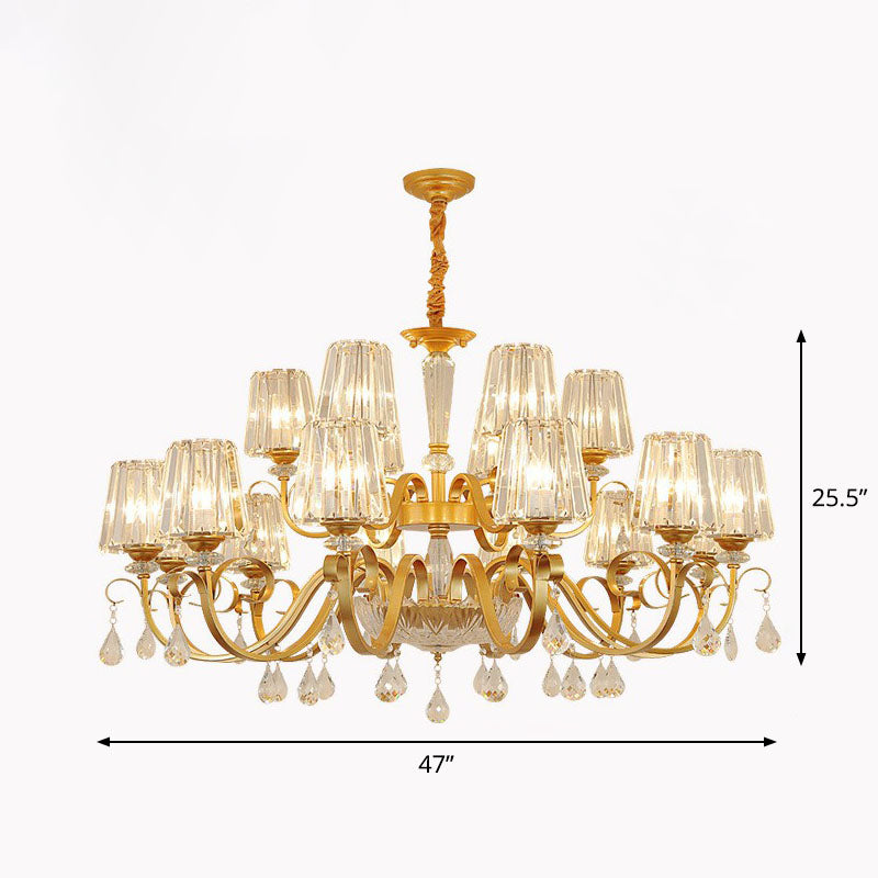 Prismatic Crystal Cone Hanging Lamp Contemporary Ceiling Chandelier Light with Droplet Decorations 18 Gold Clearhalo 'Ceiling Lights' 'Chandeliers' 'Modern Chandeliers' 'Modern' Lighting' 2255266