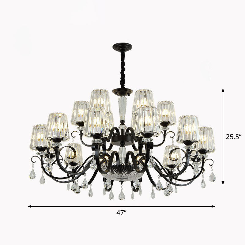 Prismatic Crystal Cone Hanging Lamp Contemporary Ceiling Chandelier Light with Droplet Decorations 18 Black Clearhalo 'Ceiling Lights' 'Chandeliers' 'Modern Chandeliers' 'Modern' Lighting' 2255267