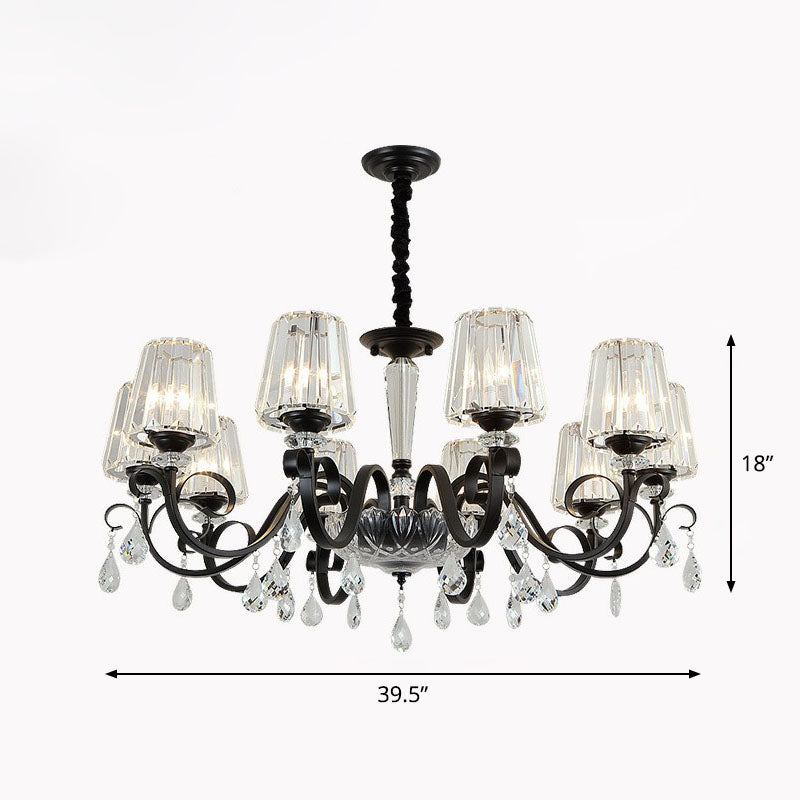 Prismatic Crystal Cone Hanging Lamp Contemporary Ceiling Chandelier Light with Droplet Decorations 10 Black Clearhalo 'Ceiling Lights' 'Chandeliers' 'Modern Chandeliers' 'Modern' Lighting' 2255268