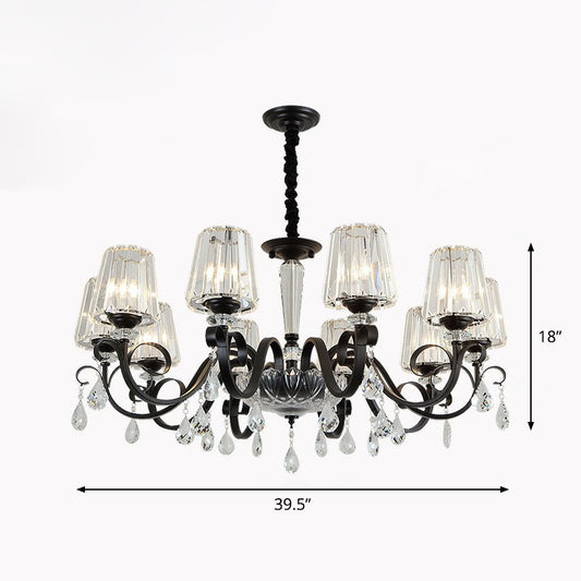 Prismatic Crystal Cone Hanging Lamp Contemporary Ceiling Chandelier Light with Droplet Decorations 10 Black Clearhalo 'Ceiling Lights' 'Chandeliers' 'Modern Chandeliers' 'Modern' Lighting' 2255268