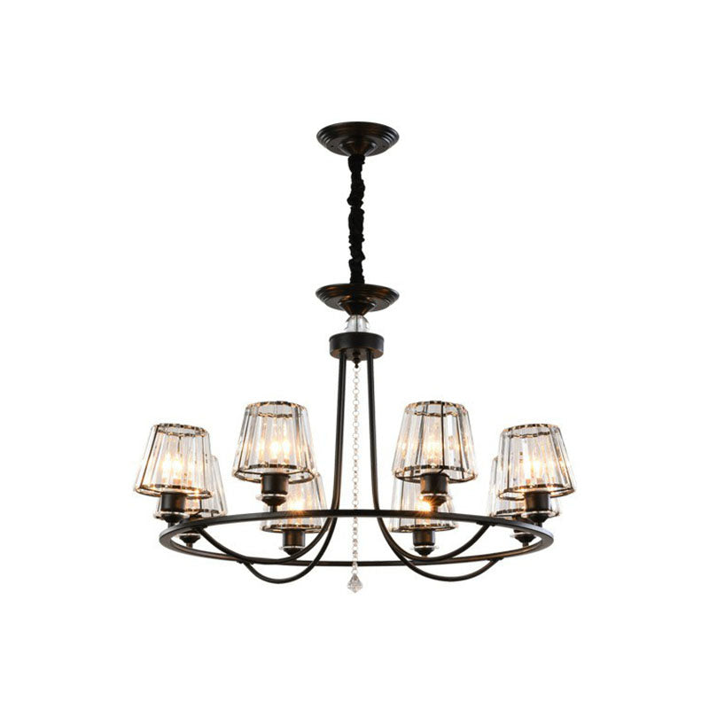 Postmodern Circle Chandelier Lighting Metal Living Room Ceiling Light with Tapered Crystal Shade 8 Black Clearhalo 'Ceiling Lights' 'Chandeliers' 'Modern Chandeliers' 'Modern' Lighting' 2255272