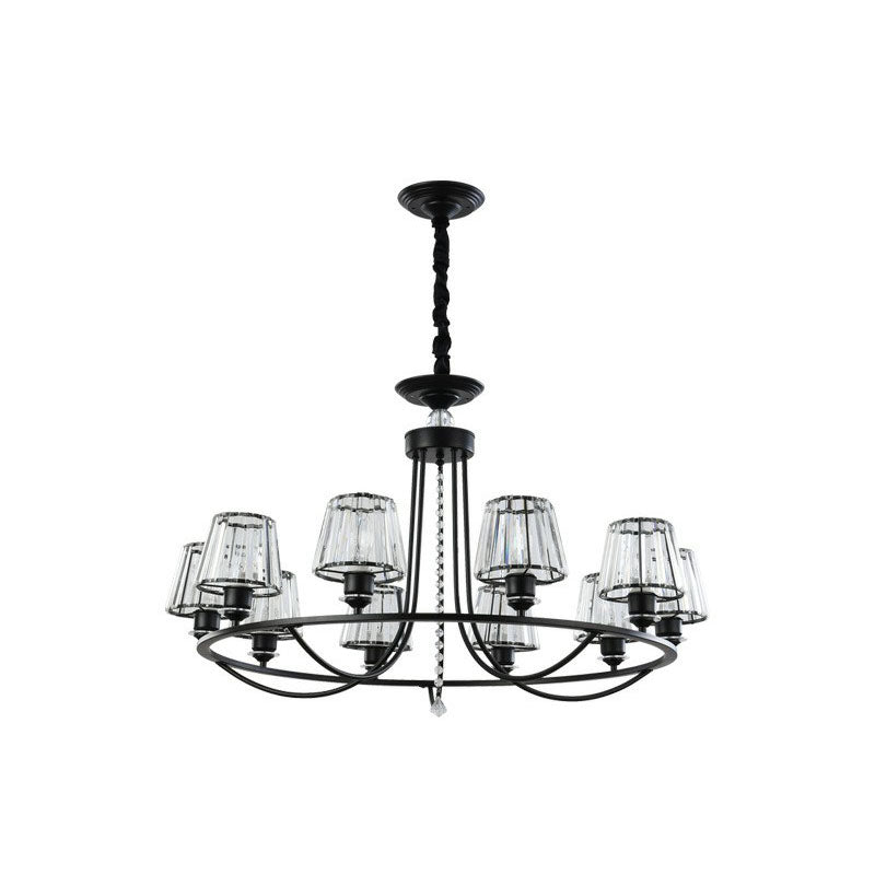 Postmodern Circle Chandelier Lighting Metal Living Room Ceiling Light with Tapered Crystal Shade 10 Black Clearhalo 'Ceiling Lights' 'Chandeliers' 'Modern Chandeliers' 'Modern' Lighting' 2255274