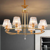 Postmodern Circle Chandelier Lighting Metal Living Room Ceiling Light with Tapered Crystal Shade 8 Gold Clearhalo 'Ceiling Lights' 'Chandeliers' 'Modern Chandeliers' 'Modern' Lighting' 2255276