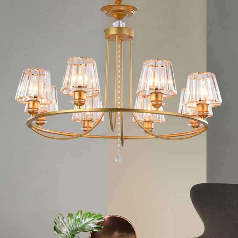 Postmodern Circle Chandelier Lighting Metal Living Room Ceiling Light with Tapered Crystal Shade Clearhalo 'Ceiling Lights' 'Chandeliers' 'Modern Chandeliers' 'Modern' Lighting' 2255277