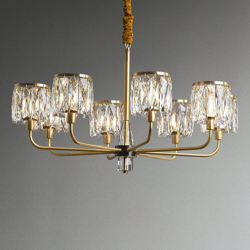 Antique Gold Cylindrical Chandelier Light Postmodernist Crystal Prism Suspension Light Fixture Clearhalo 'Ceiling Lights' 'Chandeliers' 'Modern Chandeliers' 'Modern' Lighting' 2255283