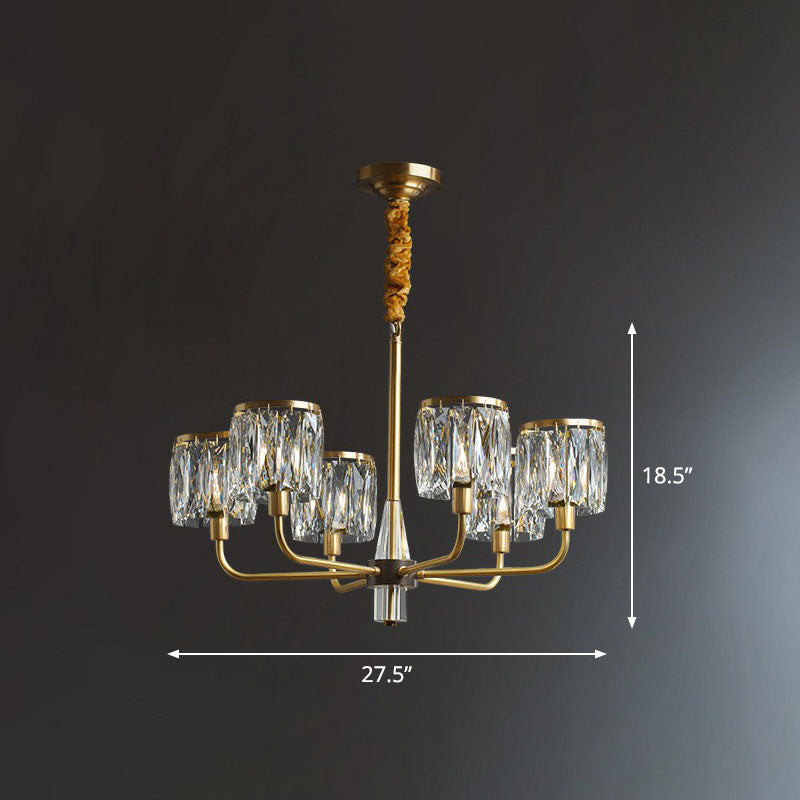Antique Gold Cylindrical Chandelier Light Postmodernist Crystal Prism Suspension Light Fixture 6 Gold Clearhalo 'Ceiling Lights' 'Chandeliers' 'Modern Chandeliers' 'Modern' Lighting' 2255285