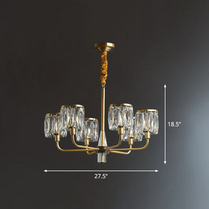 Antique Gold Cylindrical Chandelier Light Postmodernist Crystal Prism Suspension Light Fixture 6 Gold Clearhalo 'Ceiling Lights' 'Chandeliers' 'Modern Chandeliers' 'Modern' Lighting' 2255285