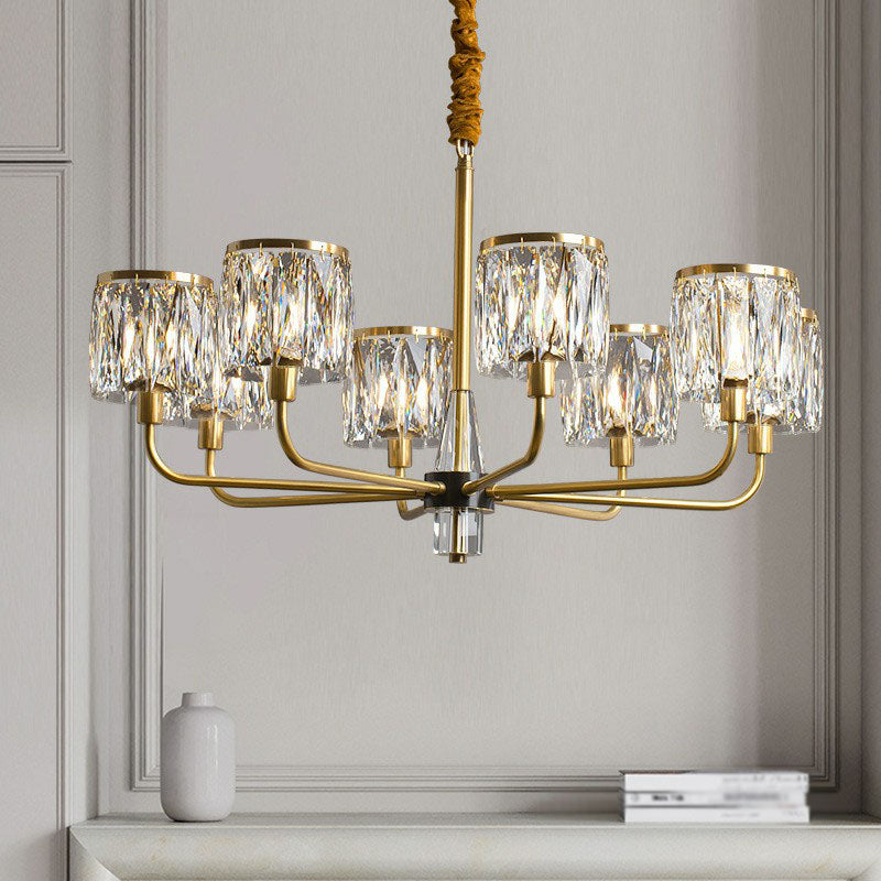 Antique Gold Cylindrical Chandelier Light Postmodernist Crystal Prism Suspension Light Fixture Clearhalo 'Ceiling Lights' 'Chandeliers' 'Modern Chandeliers' 'Modern' Lighting' 2255286