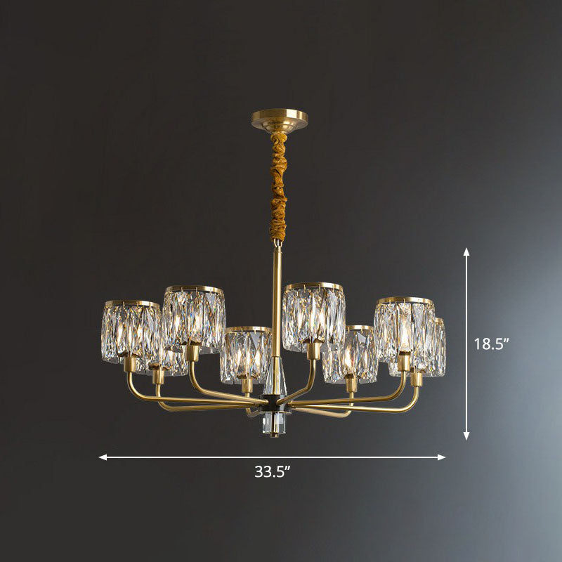 Antique Gold Cylindrical Chandelier Light Postmodernist Crystal Prism Suspension Light Fixture 8 Gold Clearhalo 'Ceiling Lights' 'Chandeliers' 'Modern Chandeliers' 'Modern' Lighting' 2255287