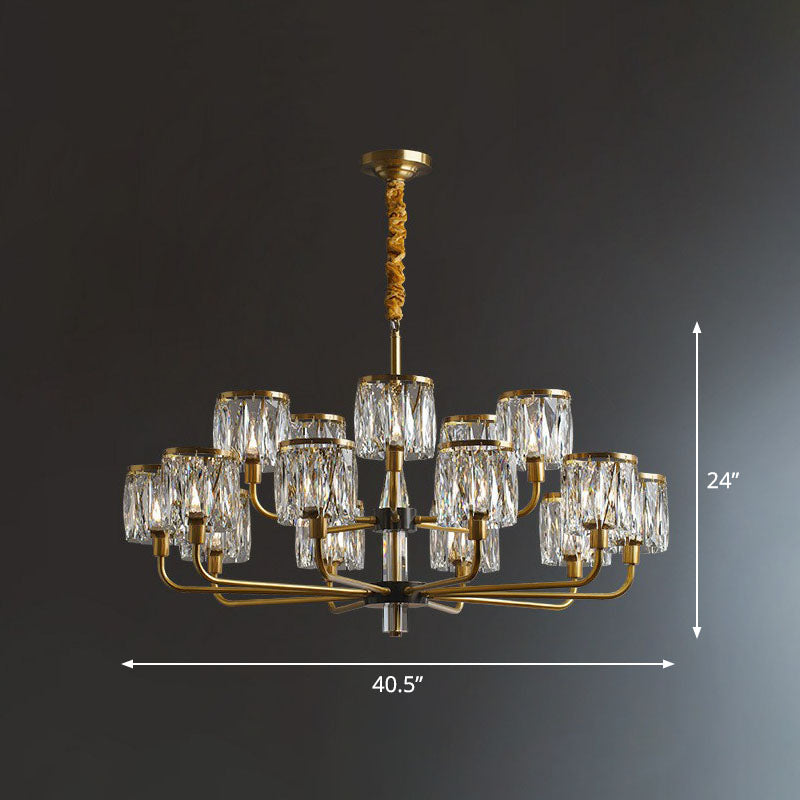 Antique Gold Cylindrical Chandelier Light Postmodernist Crystal Prism Suspension Light Fixture 15 Gold Clearhalo 'Ceiling Lights' 'Chandeliers' 'Modern Chandeliers' 'Modern' Lighting' 2255288
