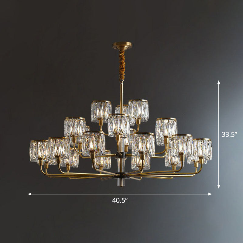 Antique Gold Cylindrical Chandelier Light Postmodernist Crystal Prism Suspension Light Fixture 21 Gold Clearhalo 'Ceiling Lights' 'Chandeliers' 'Modern Chandeliers' 'Modern' Lighting' 2255289
