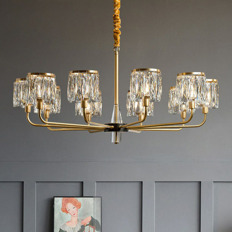 Antique Gold Cylindrical Chandelier Light Postmodernist Crystal Prism Suspension Light Fixture Clearhalo 'Ceiling Lights' 'Chandeliers' 'Modern Chandeliers' 'Modern' Lighting' 2255290