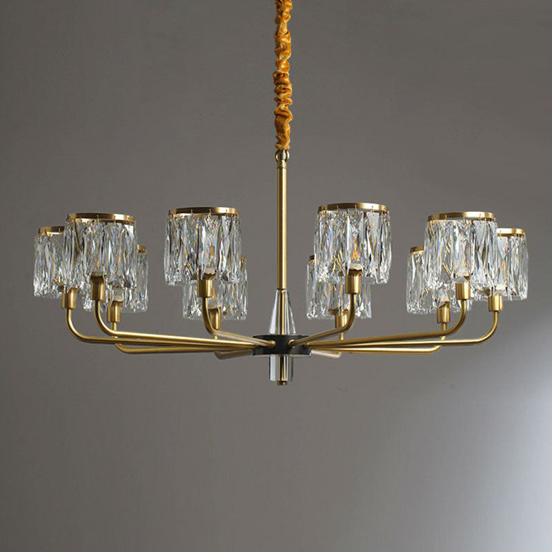 Antique Gold Cylindrical Chandelier Light Postmodernist Crystal Prism Suspension Light Fixture Clearhalo 'Ceiling Lights' 'Chandeliers' 'Modern Chandeliers' 'Modern' Lighting' 2255291
