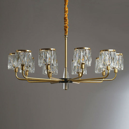 Antique Gold Cylindrical Chandelier Light Postmodernist Crystal Prism Suspension Light Fixture Clearhalo 'Ceiling Lights' 'Chandeliers' 'Modern Chandeliers' 'Modern' Lighting' 2255291