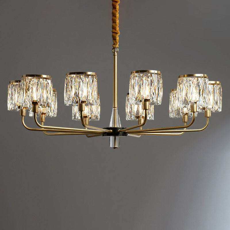 Antique Gold Cylindrical Chandelier Light Postmodernist Crystal Prism Suspension Light Fixture Clearhalo 'Ceiling Lights' 'Chandeliers' 'Modern Chandeliers' 'Modern' Lighting' 2255292