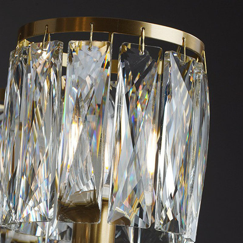 Antique Gold Cylindrical Chandelier Light Postmodernist Crystal Prism Suspension Light Fixture Clearhalo 'Ceiling Lights' 'Chandeliers' 'Modern Chandeliers' 'Modern' Lighting' 2255294