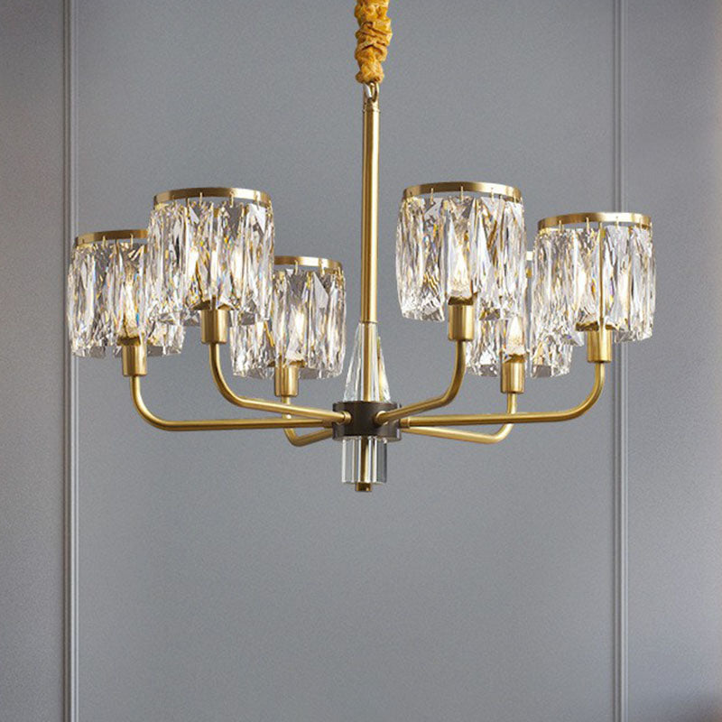 Antique Gold Cylindrical Chandelier Light Postmodernist Crystal Prism Suspension Light Fixture Clearhalo 'Ceiling Lights' 'Chandeliers' 'Modern Chandeliers' 'Modern' Lighting' 2255295