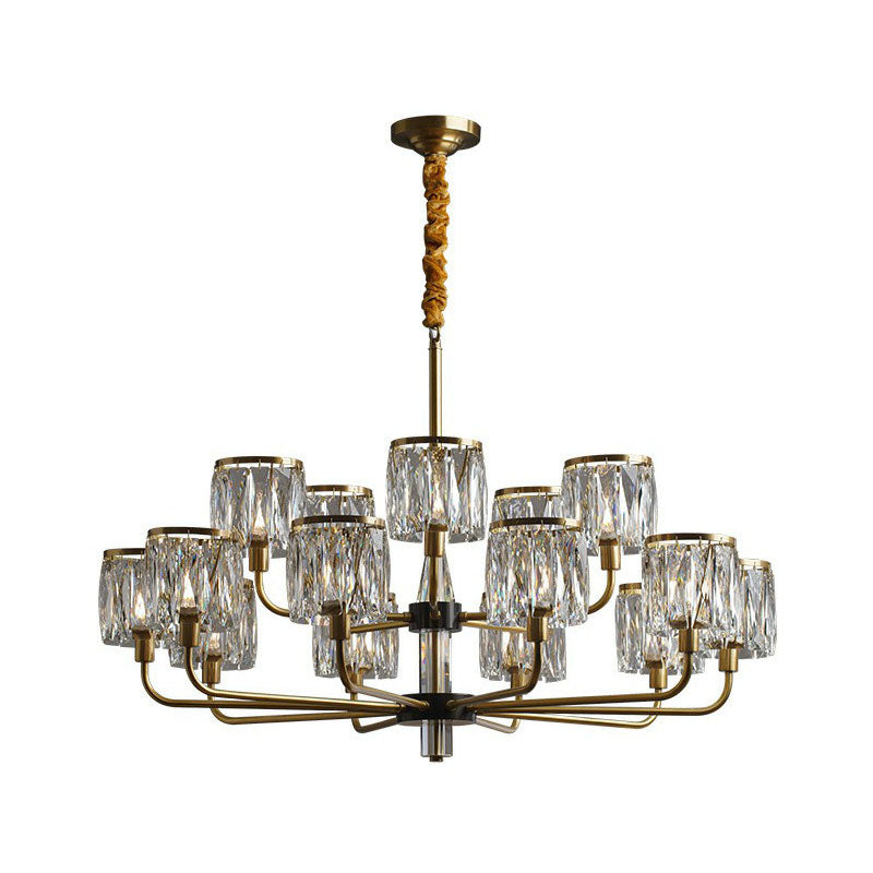 Antique Gold Cylindrical Chandelier Light Postmodernist Crystal Prism Suspension Light Fixture Clearhalo 'Ceiling Lights' 'Chandeliers' 'Modern Chandeliers' 'Modern' Lighting' 2255296