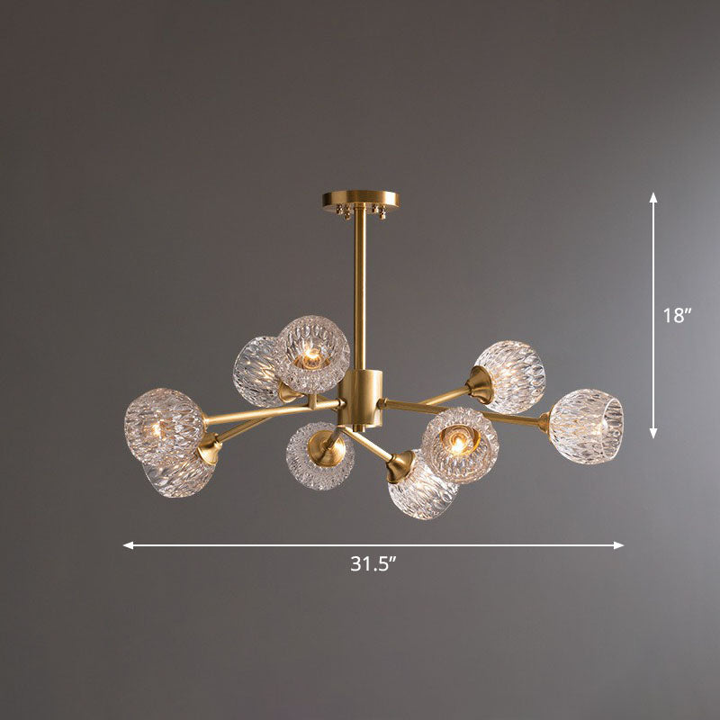 Metallic Branch Hanging Lamp Postmodern Gold Finish Chandelier with Ball Clear Crystal Shade 9 Gold Clearhalo 'Ceiling Lights' 'Chandeliers' 'Modern Chandeliers' 'Modern' Lighting' 2255298
