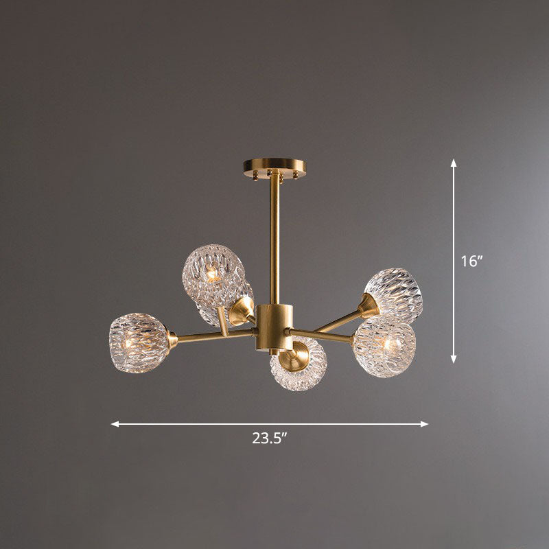 Metallic Branch Hanging Lamp Postmodern Gold Finish Chandelier with Ball Clear Crystal Shade 6 Gold Clearhalo 'Ceiling Lights' 'Chandeliers' 'Modern Chandeliers' 'Modern' Lighting' 2255300