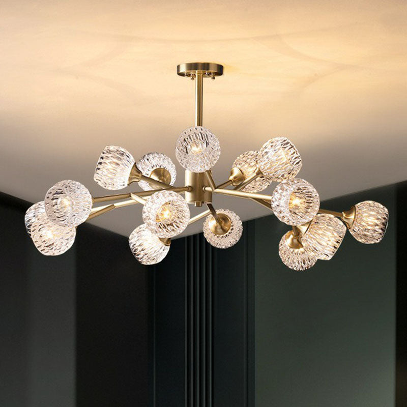 Metallic Branch Hanging Lamp Postmodern Gold Finish Chandelier with Ball Clear Crystal Shade Clearhalo 'Ceiling Lights' 'Chandeliers' 'Modern Chandeliers' 'Modern' Lighting' 2255301
