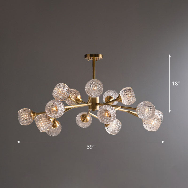 Metallic Branch Hanging Lamp Postmodern Gold Finish Chandelier with Ball Clear Crystal Shade 15 Gold Clearhalo 'Ceiling Lights' 'Chandeliers' 'Modern Chandeliers' 'Modern' Lighting' 2255303