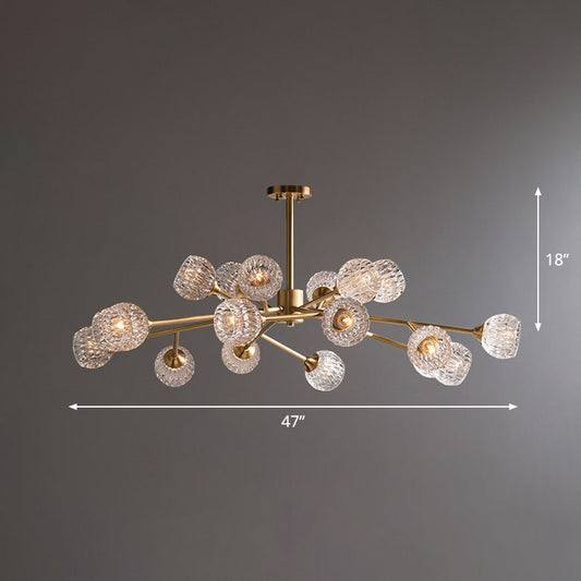 Metallic Branch Hanging Lamp Postmodern Gold Finish Chandelier with Ball Clear Crystal Shade 18 Gold Clearhalo 'Ceiling Lights' 'Chandeliers' 'Modern Chandeliers' 'Modern' Lighting' 2255306