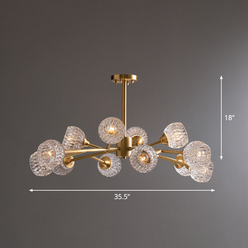 Metallic Branch Hanging Lamp Postmodern Gold Finish Chandelier with Ball Clear Crystal Shade 12 Gold Clearhalo 'Ceiling Lights' 'Chandeliers' 'Modern Chandeliers' 'Modern' Lighting' 2255308