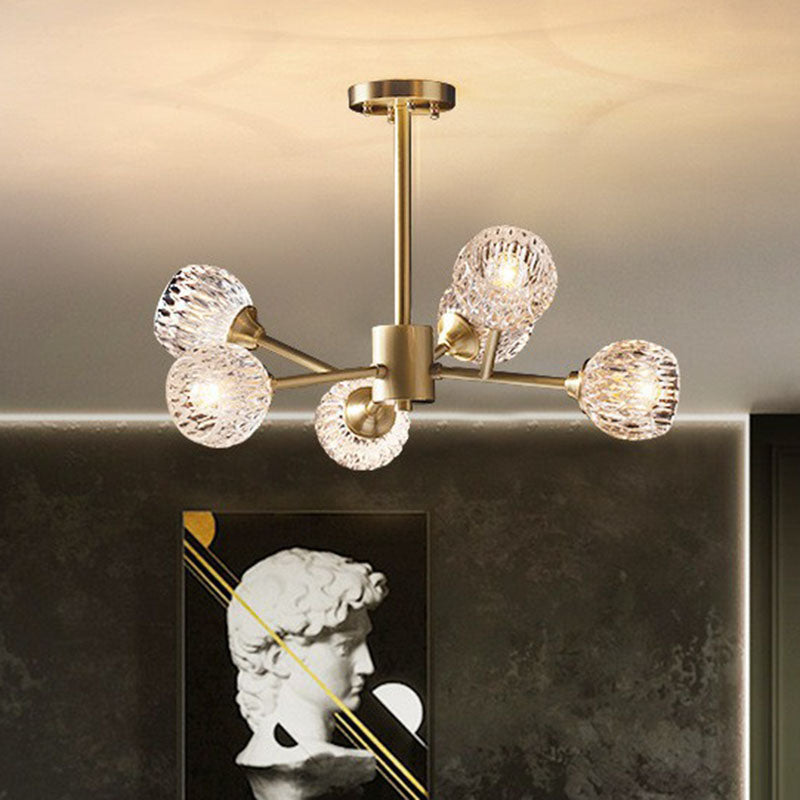 Metallic Branch Hanging Lamp Postmodern Gold Finish Chandelier with Ball Clear Crystal Shade Clearhalo 'Ceiling Lights' 'Chandeliers' 'Modern Chandeliers' 'Modern' Lighting' 2255310