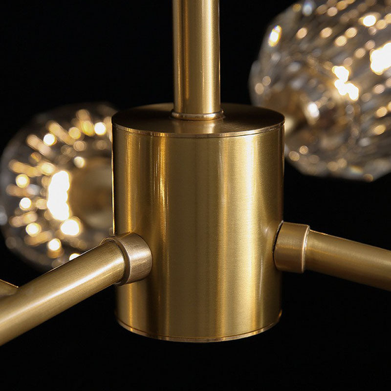 Metallic Branch Hanging Lamp Postmodern Gold Finish Chandelier with Ball Clear Crystal Shade Clearhalo 'Ceiling Lights' 'Chandeliers' 'Modern Chandeliers' 'Modern' Lighting' 2255311