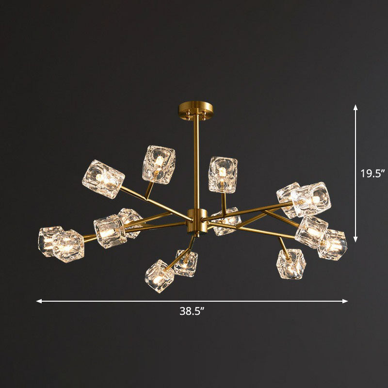 Post-Modern Branch Chandelier Lamp Clear Crystal Cube Living Room Suspension Light in Gold 15 Gold Clearhalo 'Ceiling Lights' 'Chandeliers' 'Modern Chandeliers' 'Modern' Lighting' 2255315