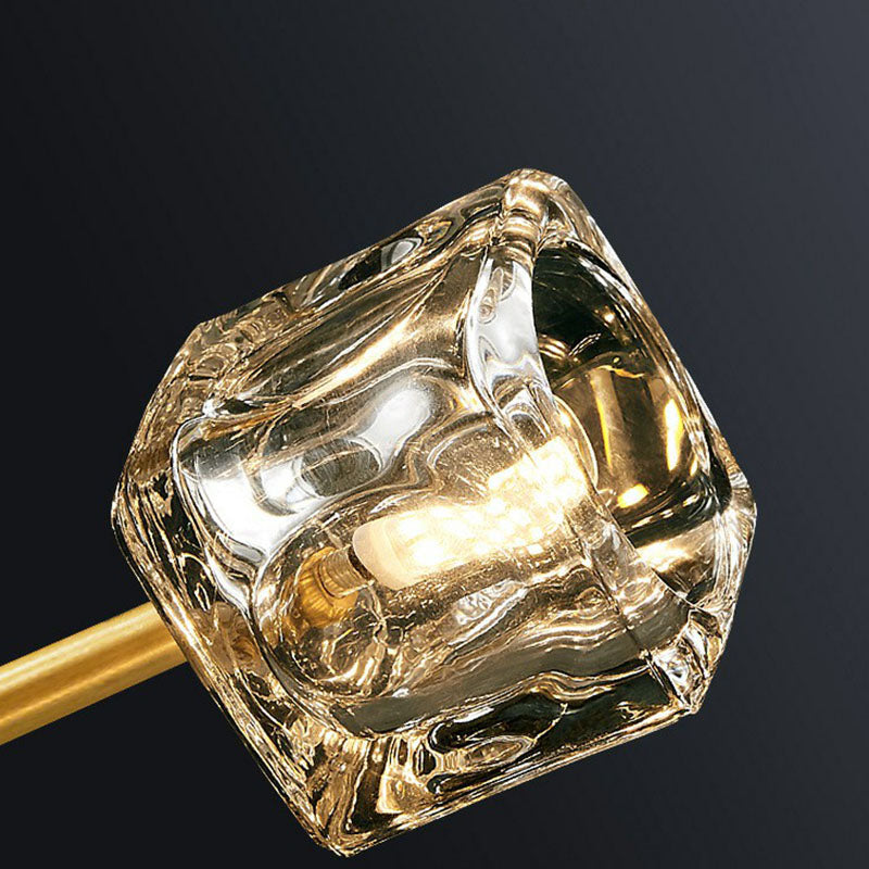 Post-Modern Branch Chandelier Lamp Clear Crystal Cube Living Room Suspension Light in Gold Clearhalo 'Ceiling Lights' 'Chandeliers' 'Modern Chandeliers' 'Modern' Lighting' 2255319