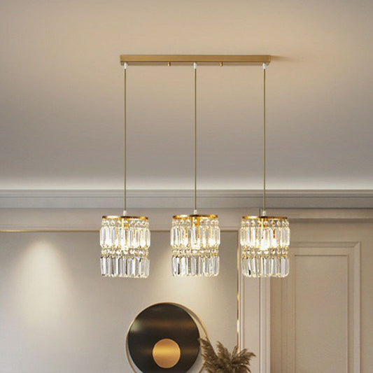 Cylinder Crystal Prisms Multi-Light Pendant Postmodern 3-Head Gold Hanging Lamp Kit Clearhalo 'Ceiling Lights' 'Modern Pendants' 'Modern' 'Pendant Lights' 'Pendants' Lighting' 2255341