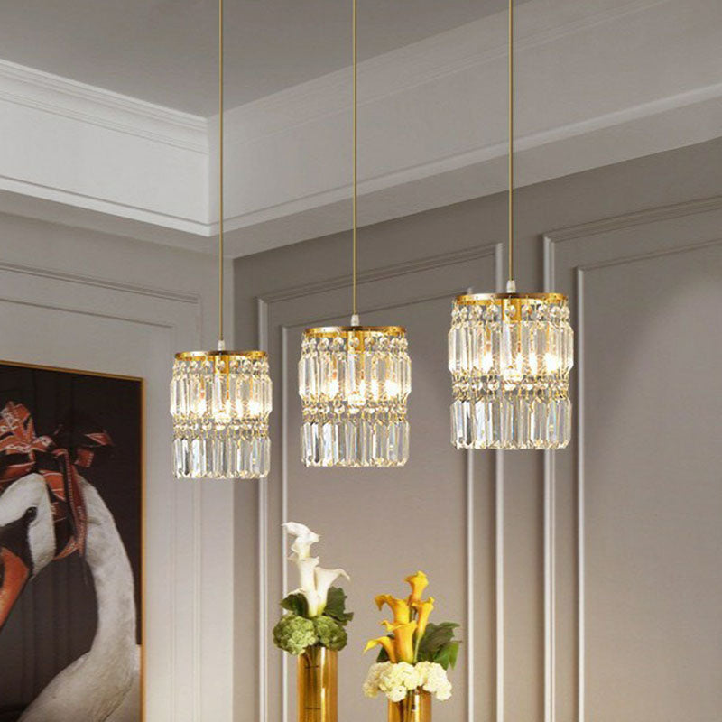 Cylinder Crystal Prisms Multi-Light Pendant Postmodern 3-Head Gold Hanging Lamp Kit Clearhalo 'Ceiling Lights' 'Modern Pendants' 'Modern' 'Pendant Lights' 'Pendants' Lighting' 2255342