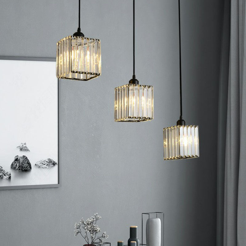 Postmodern Geometry Multiple Hanging Light Clear Crystal Block 3-Light Living Room Ceiling Pendant Clearhalo 'Ceiling Lights' 'Modern Pendants' 'Modern' 'Pendant Lights' 'Pendants' Lighting' 2255343