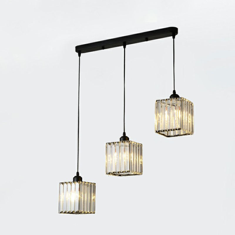Postmodern Geometry Multiple Hanging Light Clear Crystal Block 3-Light Living Room Ceiling Pendant Black Linear Clearhalo 'Ceiling Lights' 'Modern Pendants' 'Modern' 'Pendant Lights' 'Pendants' Lighting' 2255345