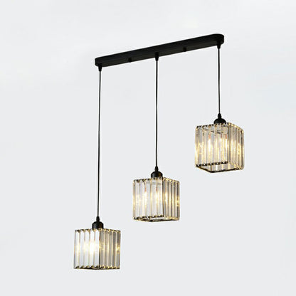 Postmodern Geometry Multiple Hanging Light Clear Crystal Block 3-Light Living Room Ceiling Pendant Black Linear Clearhalo 'Ceiling Lights' 'Modern Pendants' 'Modern' 'Pendant Lights' 'Pendants' Lighting' 2255345