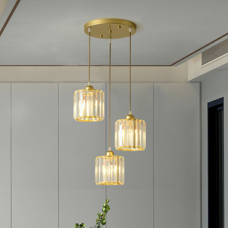 Postmodern Geometry Multiple Hanging Light Clear Crystal Block 3-Light Living Room Ceiling Pendant Clearhalo 'Ceiling Lights' 'Modern Pendants' 'Modern' 'Pendant Lights' 'Pendants' Lighting' 2255346