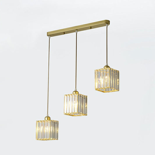 Postmodern Geometry Multiple Hanging Light Clear Crystal Block 3-Light Living Room Ceiling Pendant Gold Linear Clearhalo 'Ceiling Lights' 'Modern Pendants' 'Modern' 'Pendant Lights' 'Pendants' Lighting' 2255347