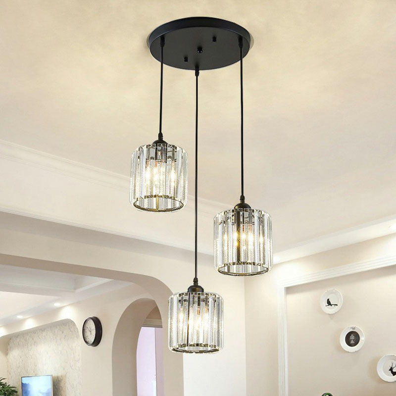 Postmodern Geometry Multiple Hanging Light Clear Crystal Block 3-Light Living Room Ceiling Pendant Clearhalo 'Ceiling Lights' 'Modern Pendants' 'Modern' 'Pendant Lights' 'Pendants' Lighting' 2255351