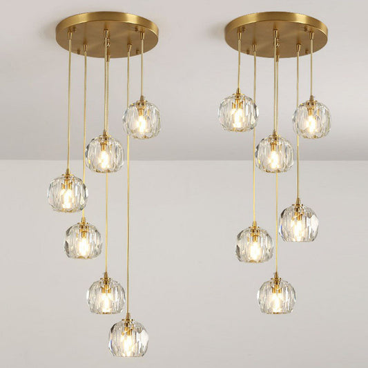 K9 Crystal Cluster Ball Pendant Light Postmodern Gold Finish Hanging Lamp for Stairway Clearhalo 'Ceiling Lights' 'Modern Pendants' 'Modern' 'Pendant Lights' 'Pendants' Lighting' 2255358