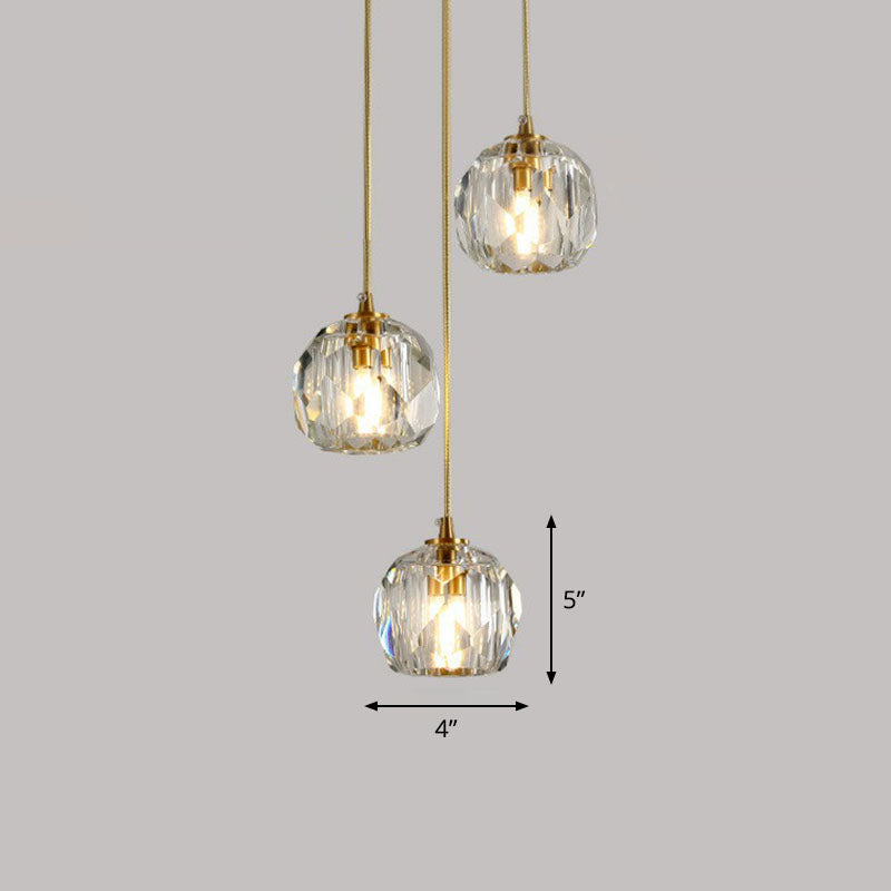 K9 Crystal Cluster Ball Pendant Light Postmodern Gold Finish Hanging Lamp for Stairway Clearhalo 'Ceiling Lights' 'Modern Pendants' 'Modern' 'Pendant Lights' 'Pendants' Lighting' 2255363