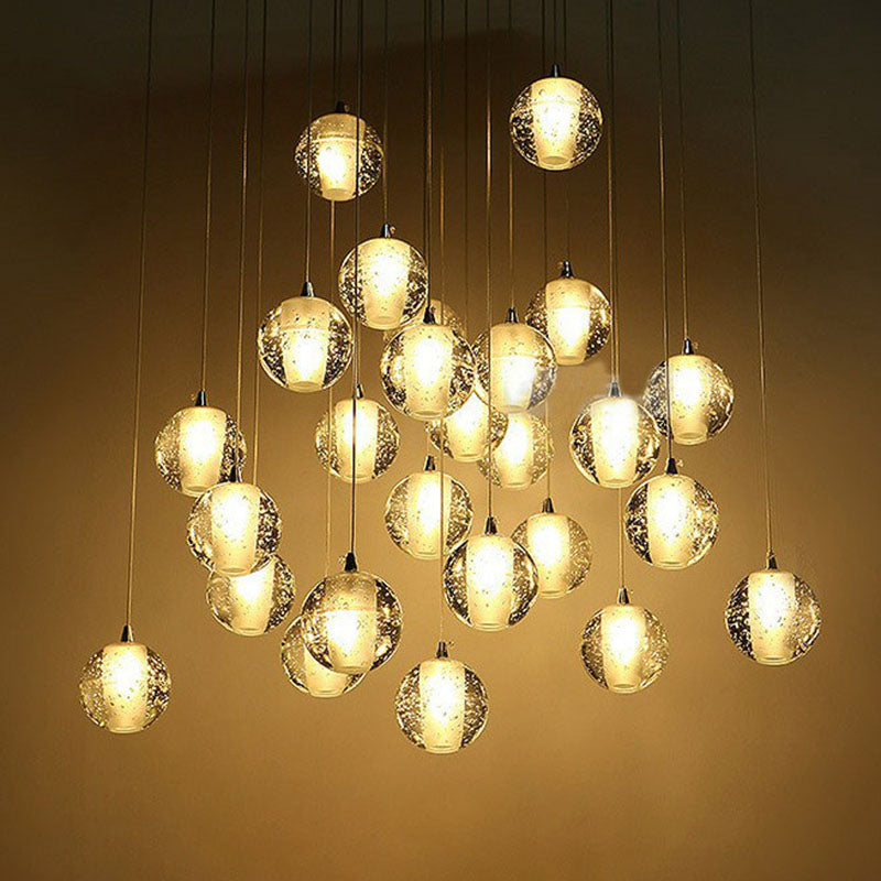 Meteor Shower Multi Light Pendant Chandelier Modern Seedy Glass Clear Suspension Light Fixture Clearhalo 'Ceiling Lights' 'Modern Pendants' 'Modern' 'Pendant Lights' 'Pendants' Lighting' 2255373
