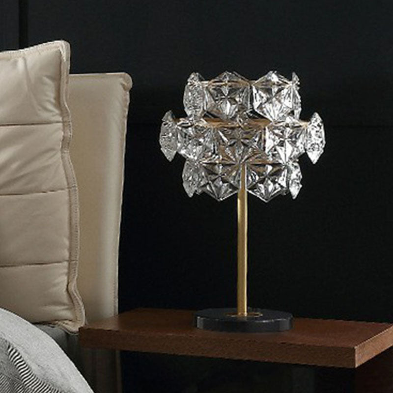 Clear Crystal Glass Snowflakes Nightstand Lamp Post-Modern 2 Bulbs Table Light in Gold Clearhalo 'Lamps' 'Table Lamps' Lighting' 2255379