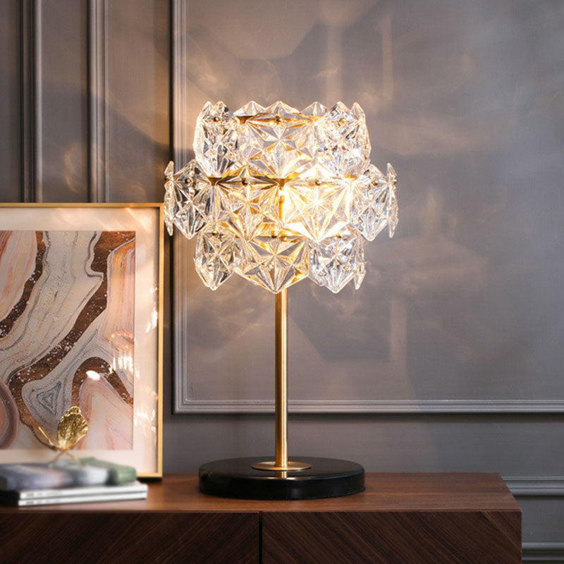 Clear Crystal Glass Snowflakes Nightstand Lamp Post-Modern 2 Bulbs Table Light in Gold Clearhalo 'Lamps' 'Table Lamps' Lighting' 2255380