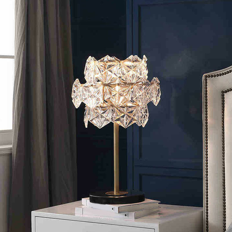 Clear Crystal Glass Snowflakes Nightstand Lamp Post-Modern 2 Bulbs Table Light in Gold Clearhalo 'Lamps' 'Table Lamps' Lighting' 2255381