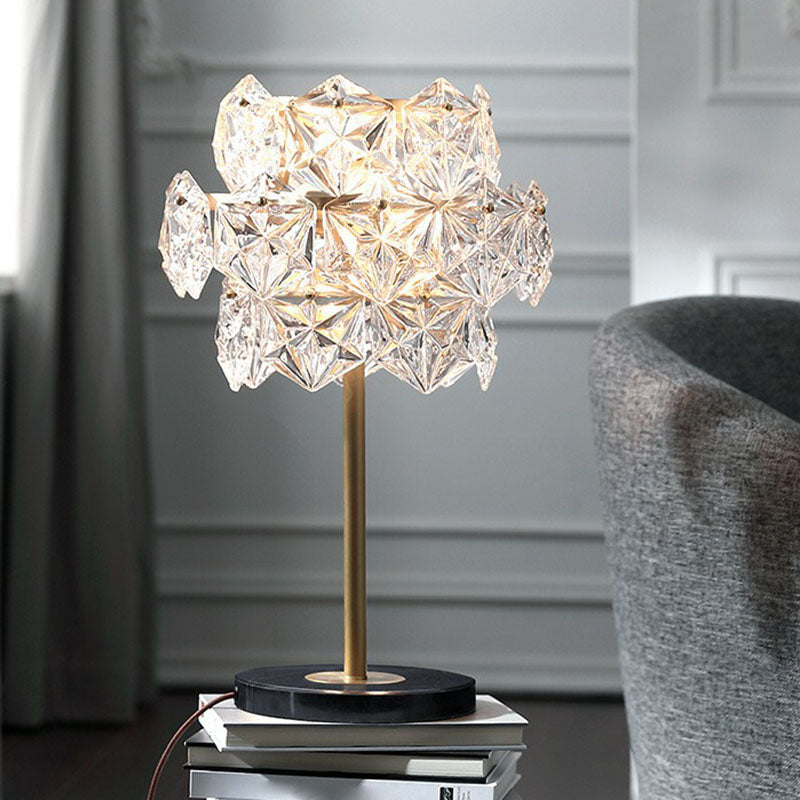 Clear Crystal Glass Snowflakes Nightstand Lamp Post-Modern 2 Bulbs Table Light in Gold Clearhalo 'Lamps' 'Table Lamps' Lighting' 2255382