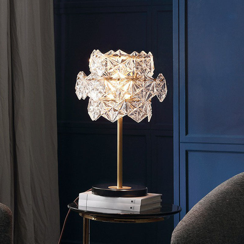 Clear Crystal Glass Snowflakes Nightstand Lamp Post-Modern 2 Bulbs Table Light in Gold Clearhalo 'Lamps' 'Table Lamps' Lighting' 2255385
