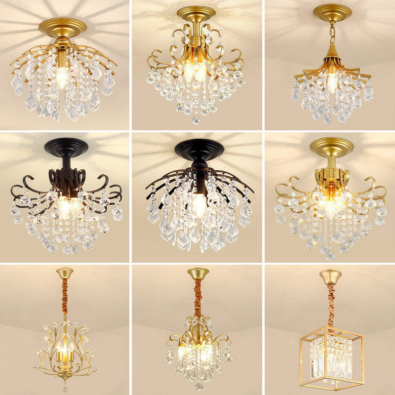 Crystal Strands Ceiling Light Fixture Contemporary Semi Flush Mount Chandelier for Terrace Clearhalo 'Ceiling Lights' 'Close To Ceiling Lights' 'Close to ceiling' 'Semi-flushmount' Lighting' 2255402